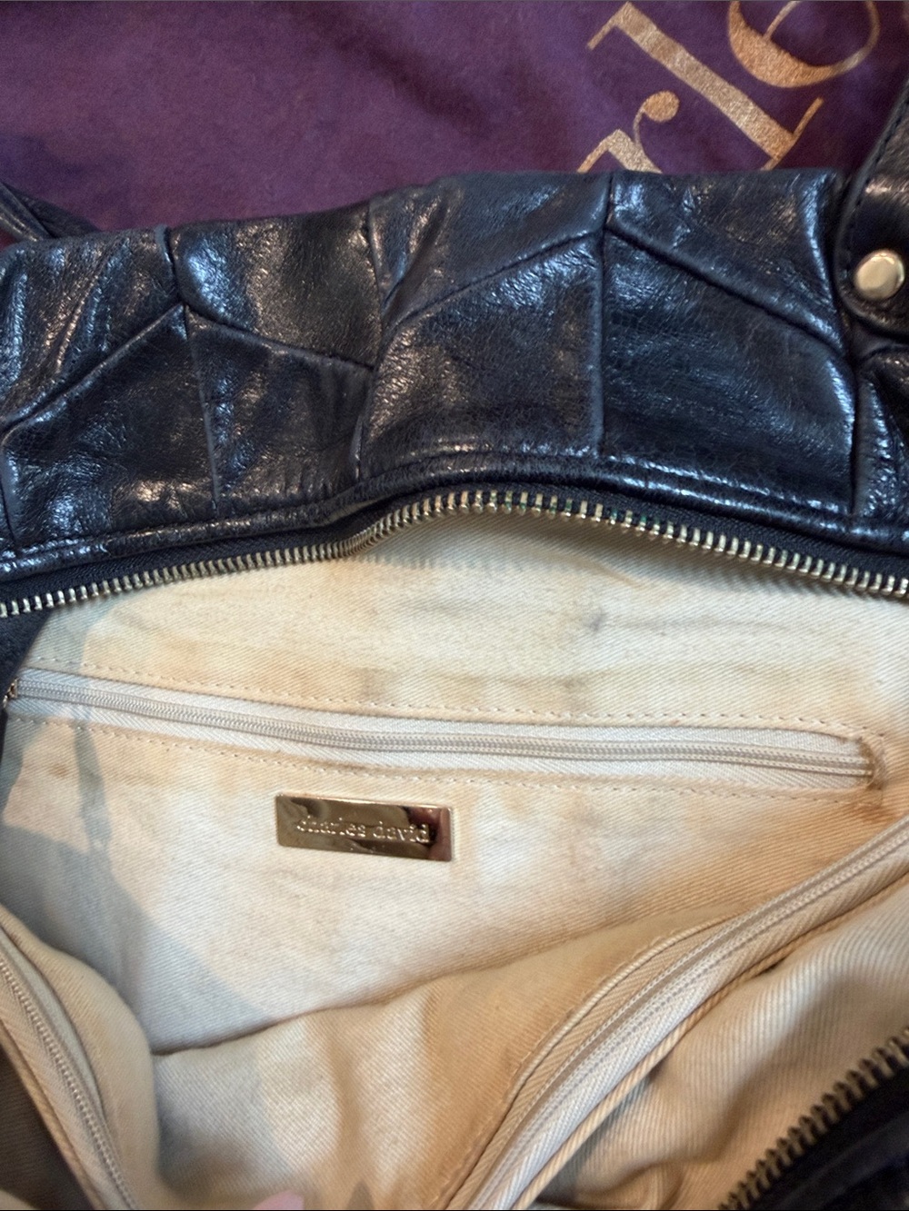 Vintage Charles David Quilted Patchwork Leather Satchel in Black - Picture 11 of 11